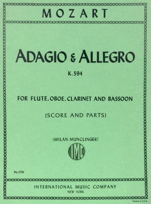 Adagio and Allegro K594 Flute, Oboe, Clarinet, Bassoon, Score and Parts