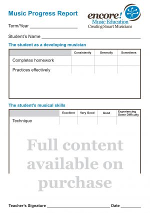 Student Music Progress Report Notepad