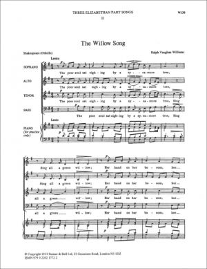 Willow Song Elizabethan Partsongs No 2 SATB